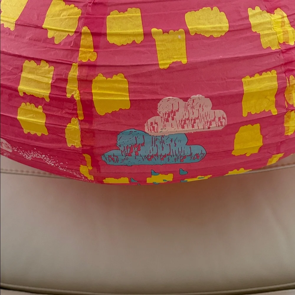 Mimi'Lou Pink & Yellow Birds & Clouds Paper Lantern NEW